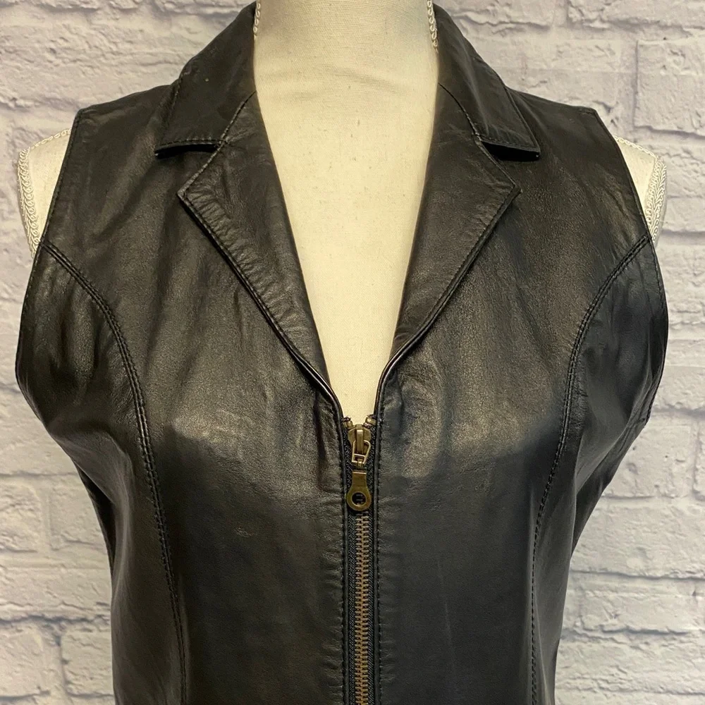 Tanya Collection Black Leather Sleeveless Dress Size M - Picture 3 of 15